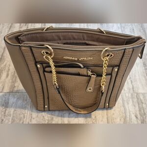 Adrienne Vittadini Tan and Gold Tote